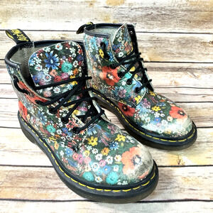 Dr. Martens Womens Grunge Floral Leather Lace Up Combat Boots US Size 5
